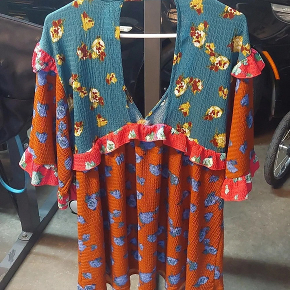 Anthropologie "Ruffled sleep Mini Dress" Floral Oversized S Ditsy Floral Beach - Picture 6 of 6